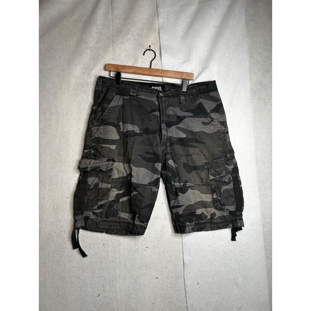 CSG Mens Grey Camo Cargo Shorts Ripstop Size 36 Adjustable Hem Gorpcore Utility